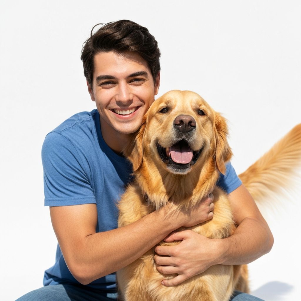 Pessoa feliz abraçando cachorro